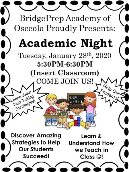 Reminder: Academic Night - Mathematics 5:30 PM - 6:30 PM